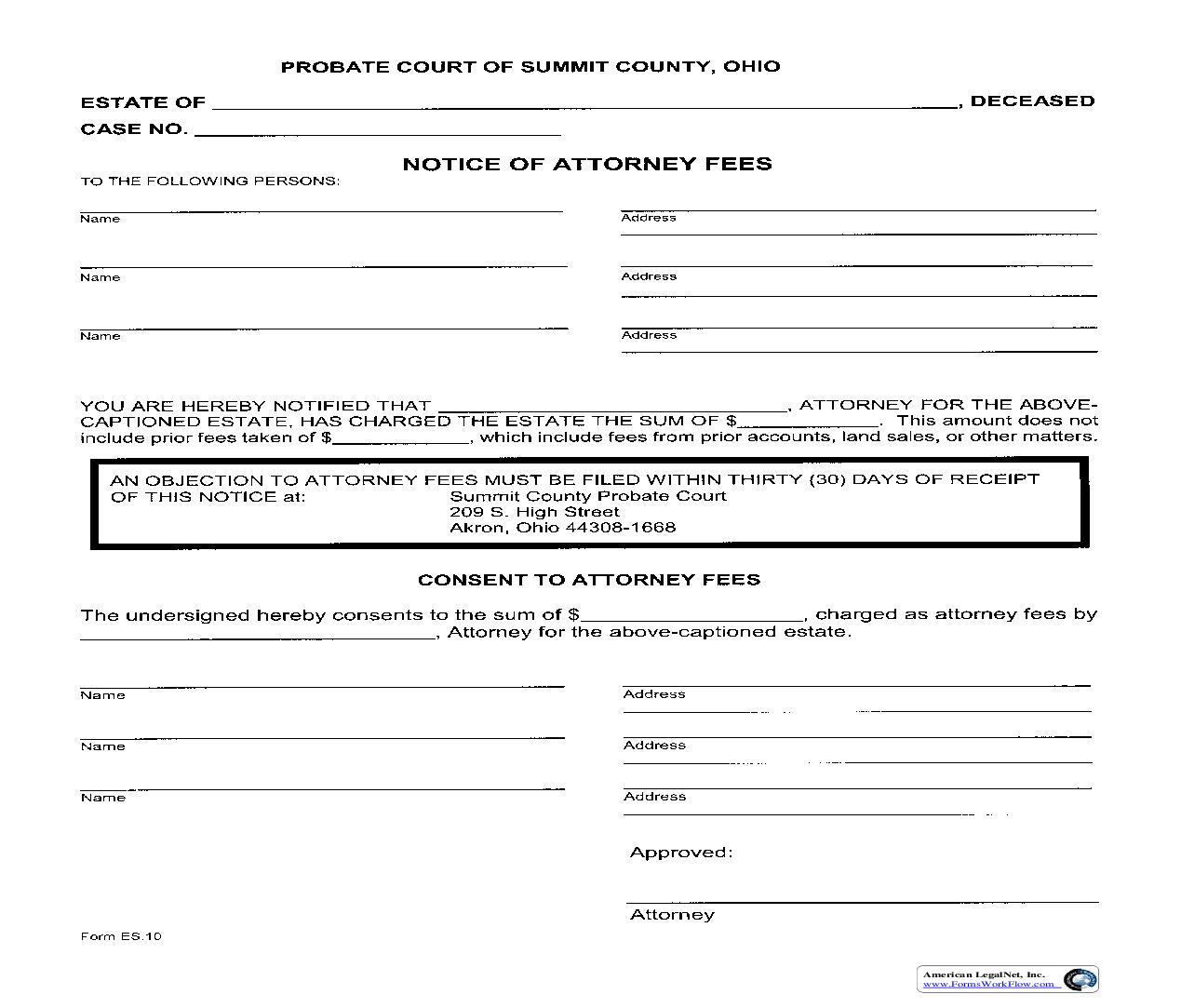 Notice Of Attorney Fees {ES-10} | Pdf Fpdf Doc Docx | Ohio