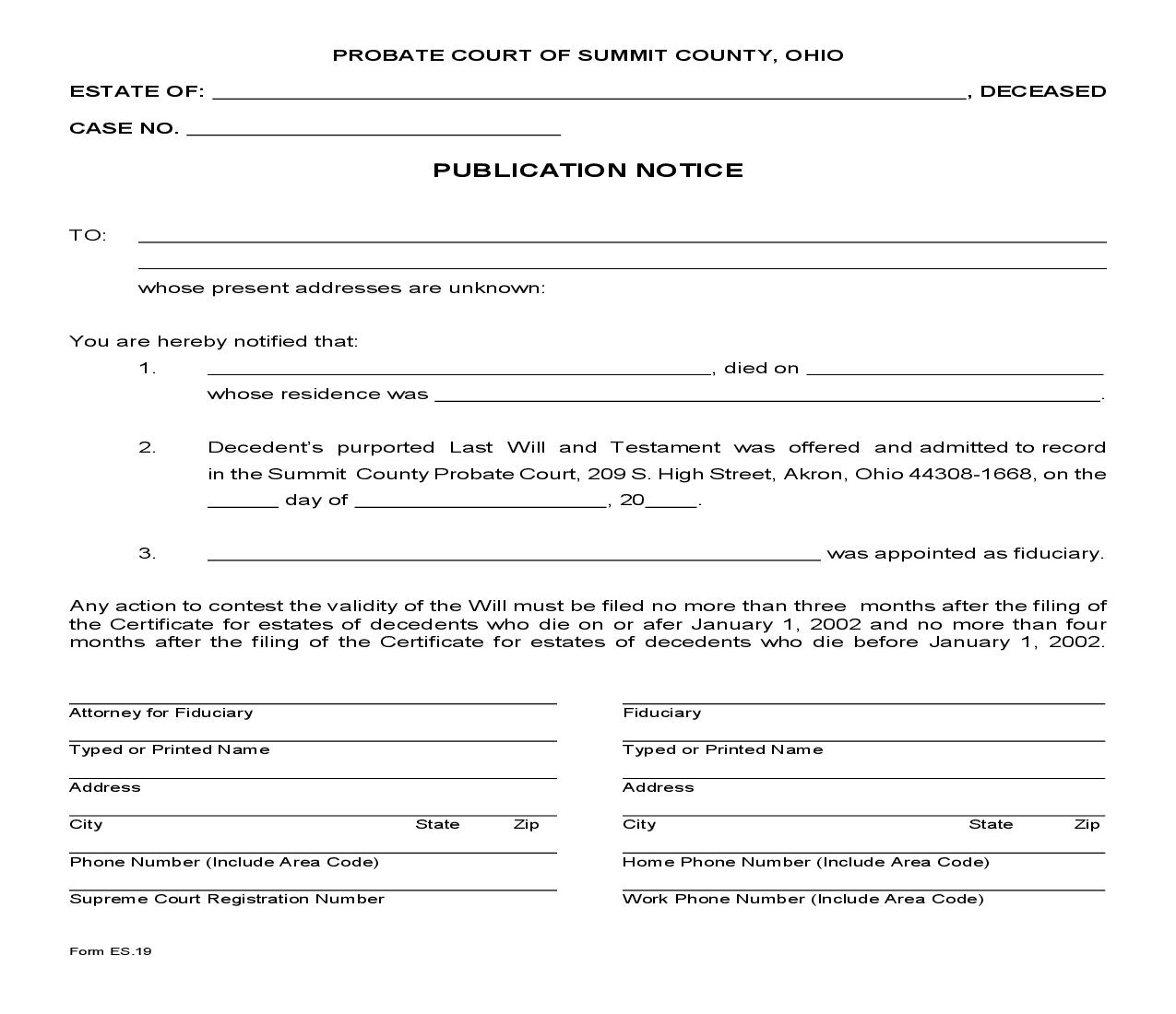 Publication Notice {ES-19} | Pdf Fpdf Doc Docx | Ohio