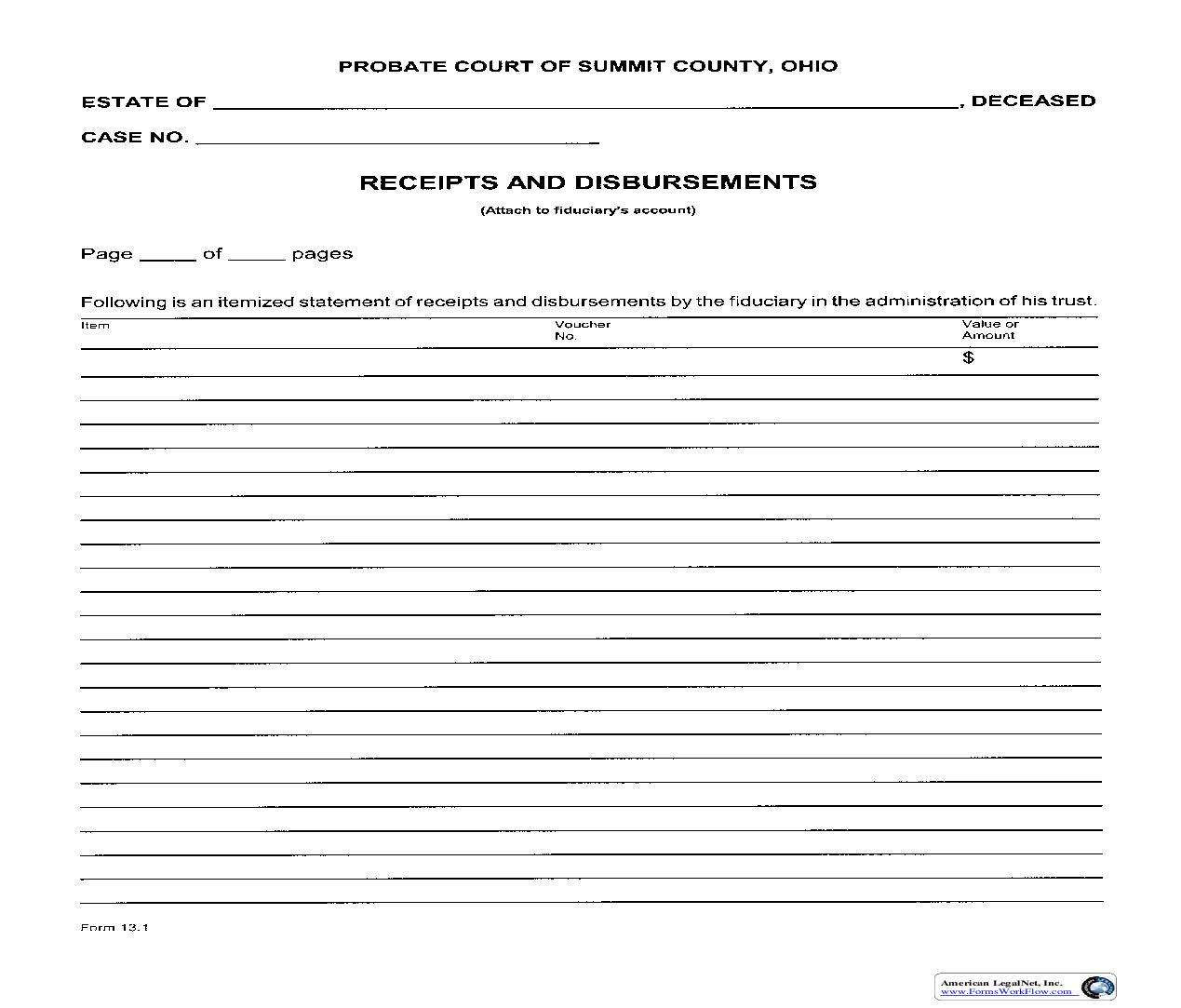 Receipts And Disbursements {13.1} | Pdf Fpdf Doc Docx | Ohio