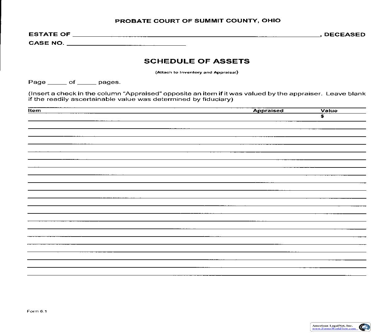 Schedule Of Assets {6.1} | Pdf Fpdf Doc Docx | Ohio