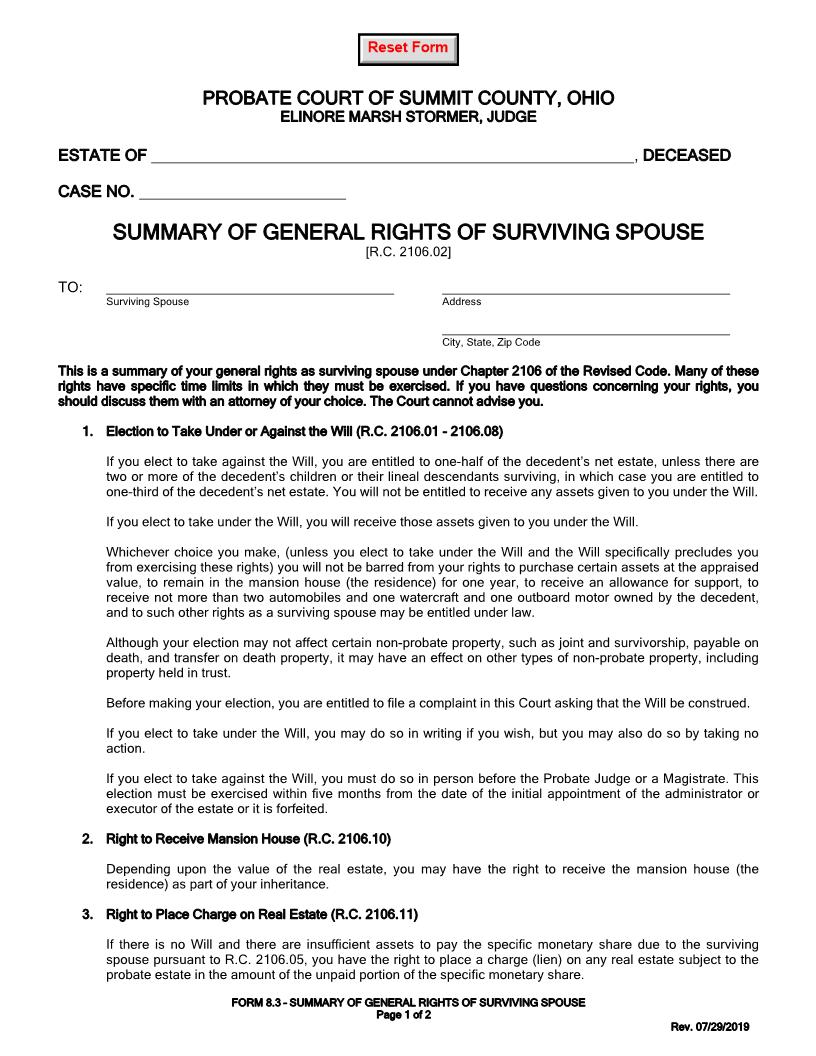 Summary Of General Rights Of Surviving Spouse (Summit) {8.3} | Pdf Fpdf Doc Docx | Ohio
