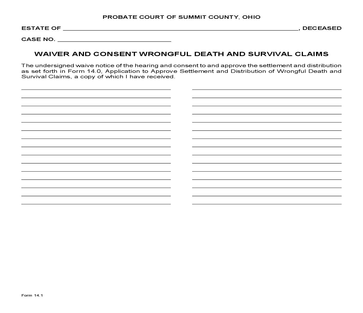 Waiver And Consent Wrongful Death And Survival Claims {14.1} | Pdf Fpdf Doc Docx | Ohio