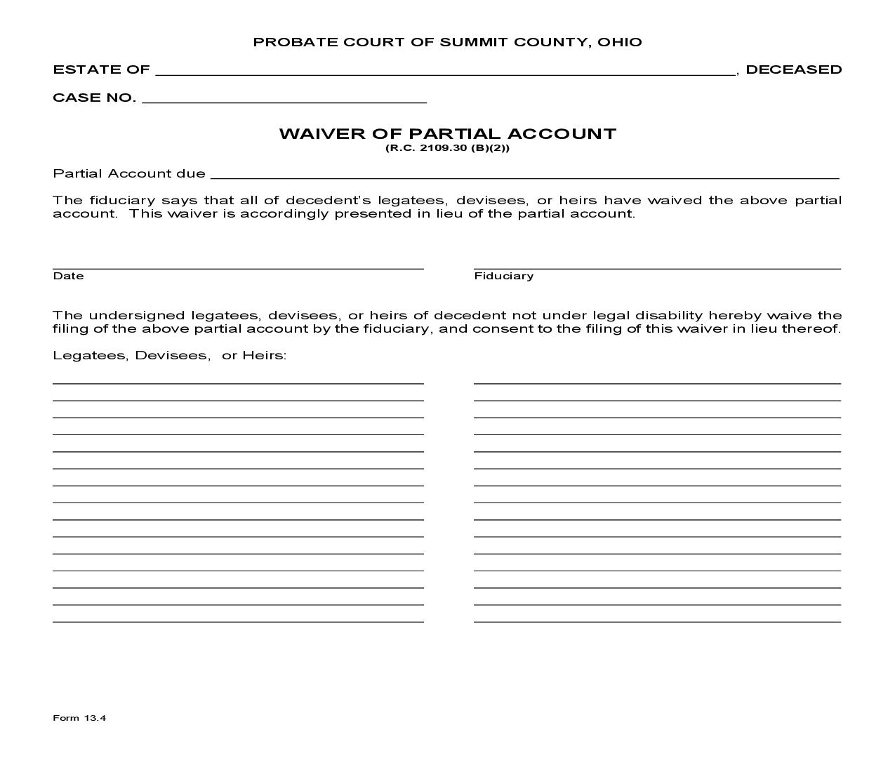 Waiver Of Partial Account {13.4} | Pdf Fpdf Doc Docx | Ohio