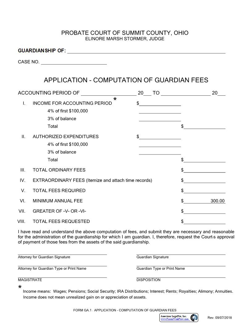 Application Computation Of Guardian Fees {GA-1} | Pdf Fpdf Docx | Ohio