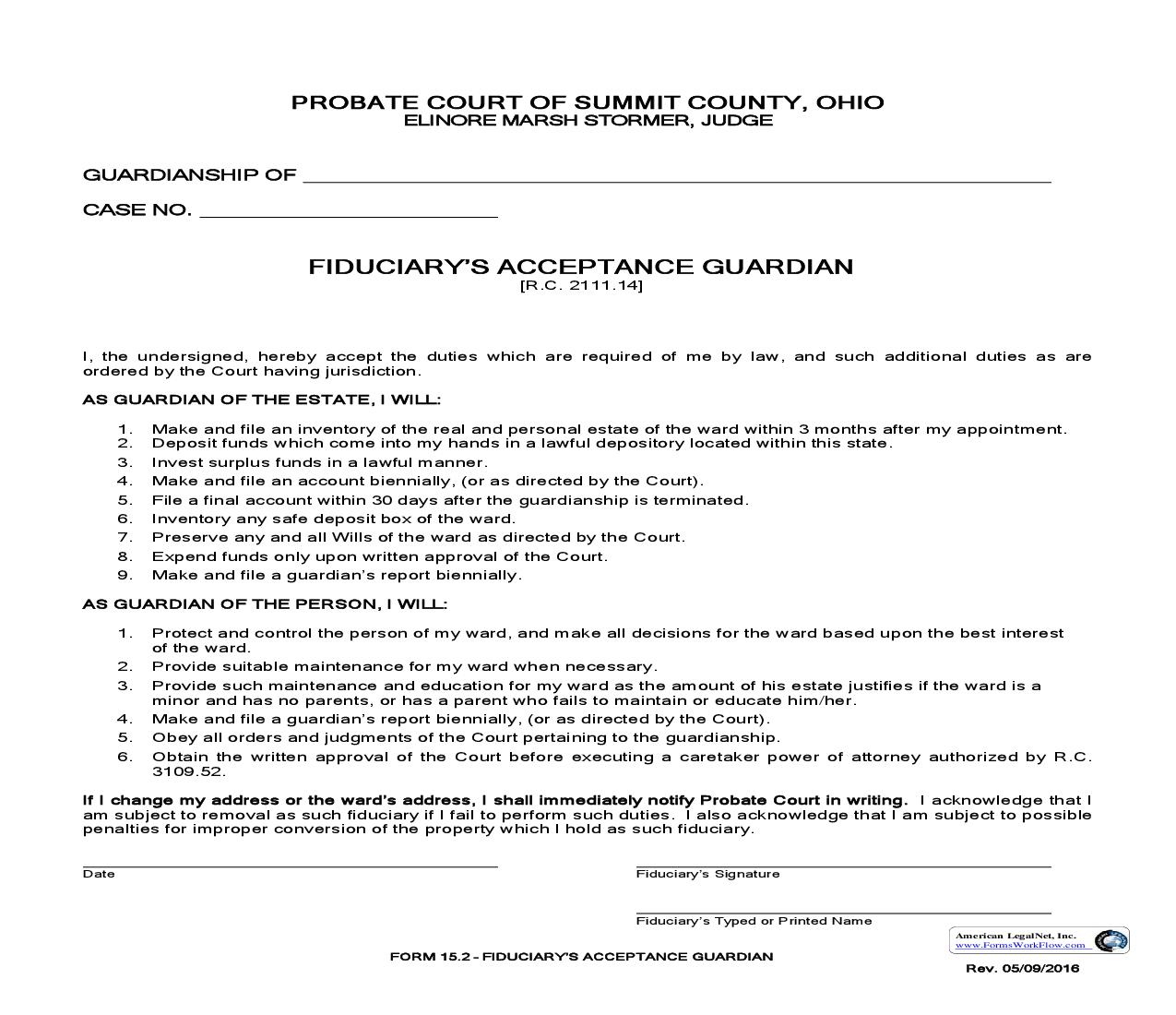 Fiduciarys Acceptance Guardian {15.2} | Pdf Fpdf Doc Docx | Ohio
