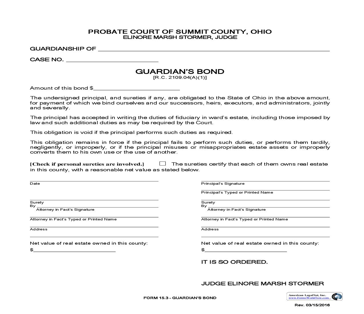 Guardians Bond {15.3} | Pdf Fpdf Doc Docx | Ohio