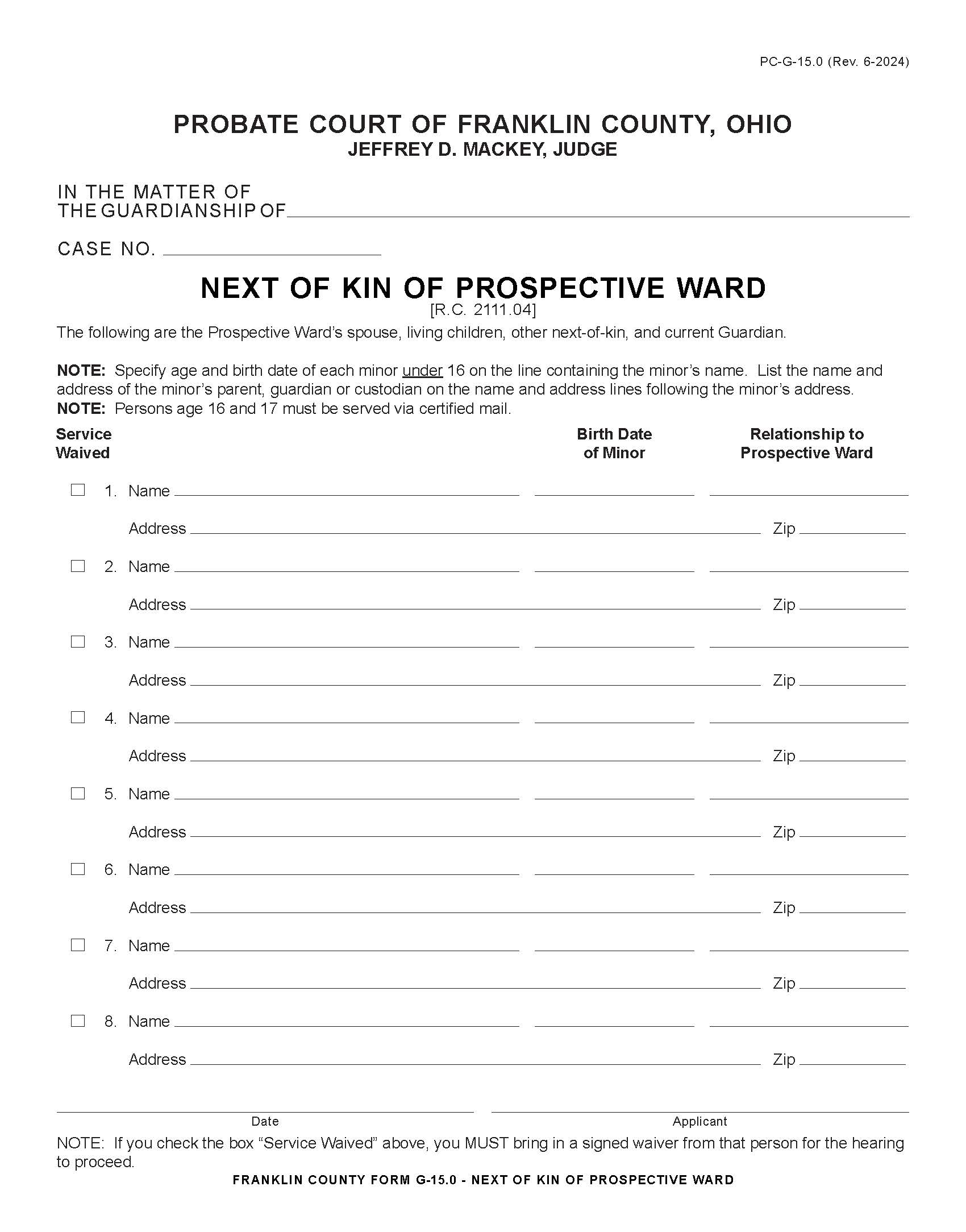 Next Of Kin Of Proposed Ward {15.0} | Pdf Fpdf Docx | Ohio