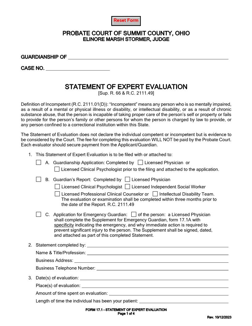 Statement Of Expert Evaluation {17.1} | Pdf Fpdf Docx | Ohio