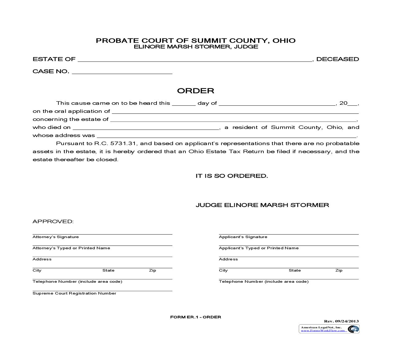 Order Will Tax Only {ER-1} | Pdf Fpdf Doc Docx | Ohio