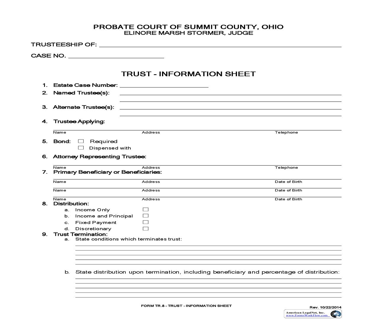 Trust Information Sheet {TR-8} | Pdf Fpdf Doc Docx | Ohio