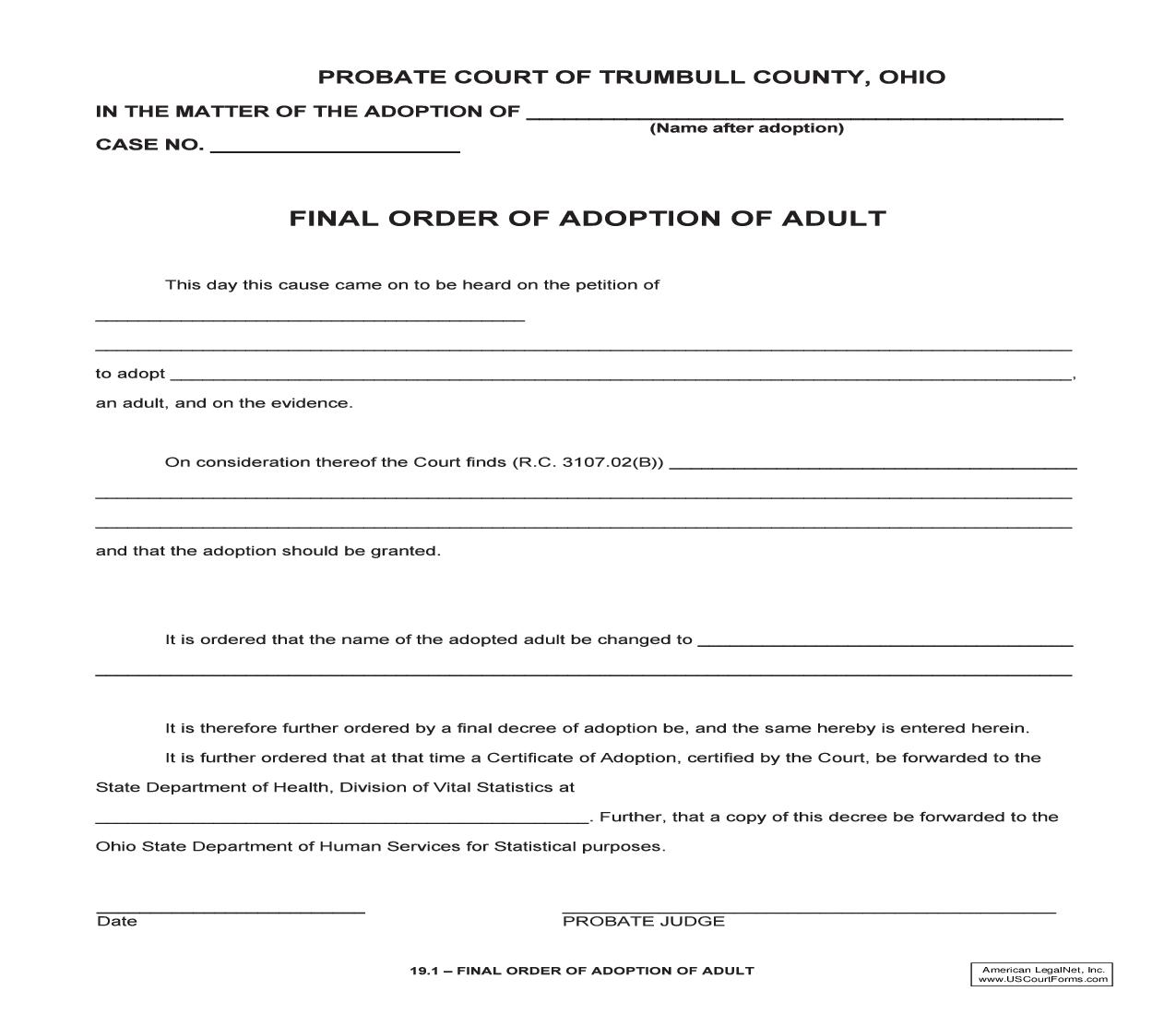 Final Order Of Adoption Of Adult {19.1} | Pdf Fpdf Doc Docx | Ohio