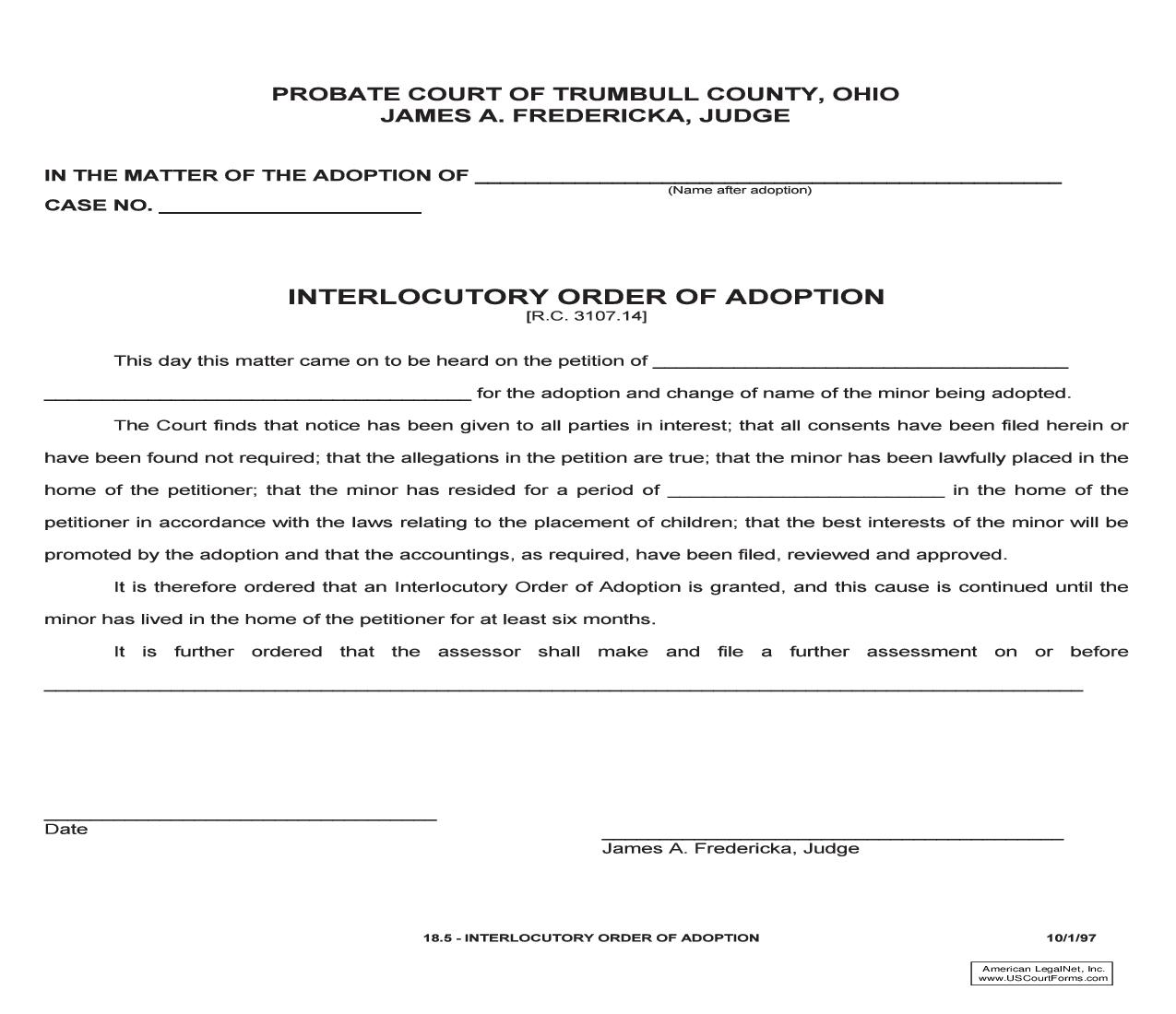 Interlocutory Order Of Adoption {18.5} | Pdf Fpdf Doc Docx | Ohio