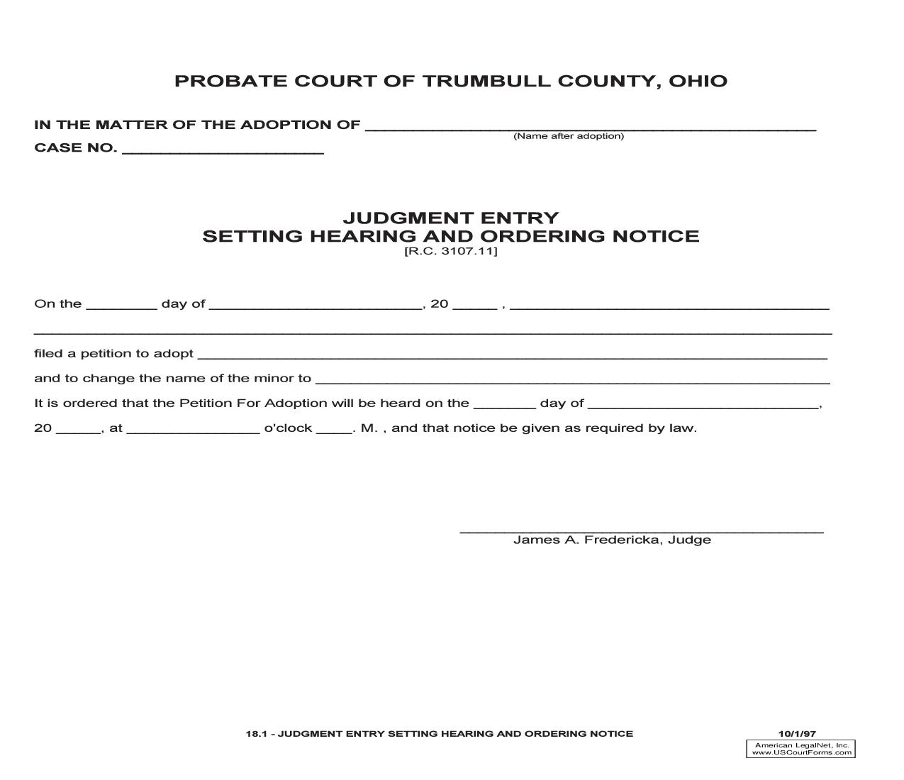 Judgment Entry Setting Hearing And Ordering Notice {18.1} | Pdf Fpdf Doc Docx | Ohio