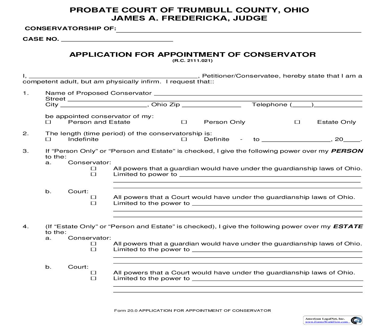Application For Appointment Of Conservator (Trumbull){20.0} | Pdf Fpdf Doc Docx | Ohio
