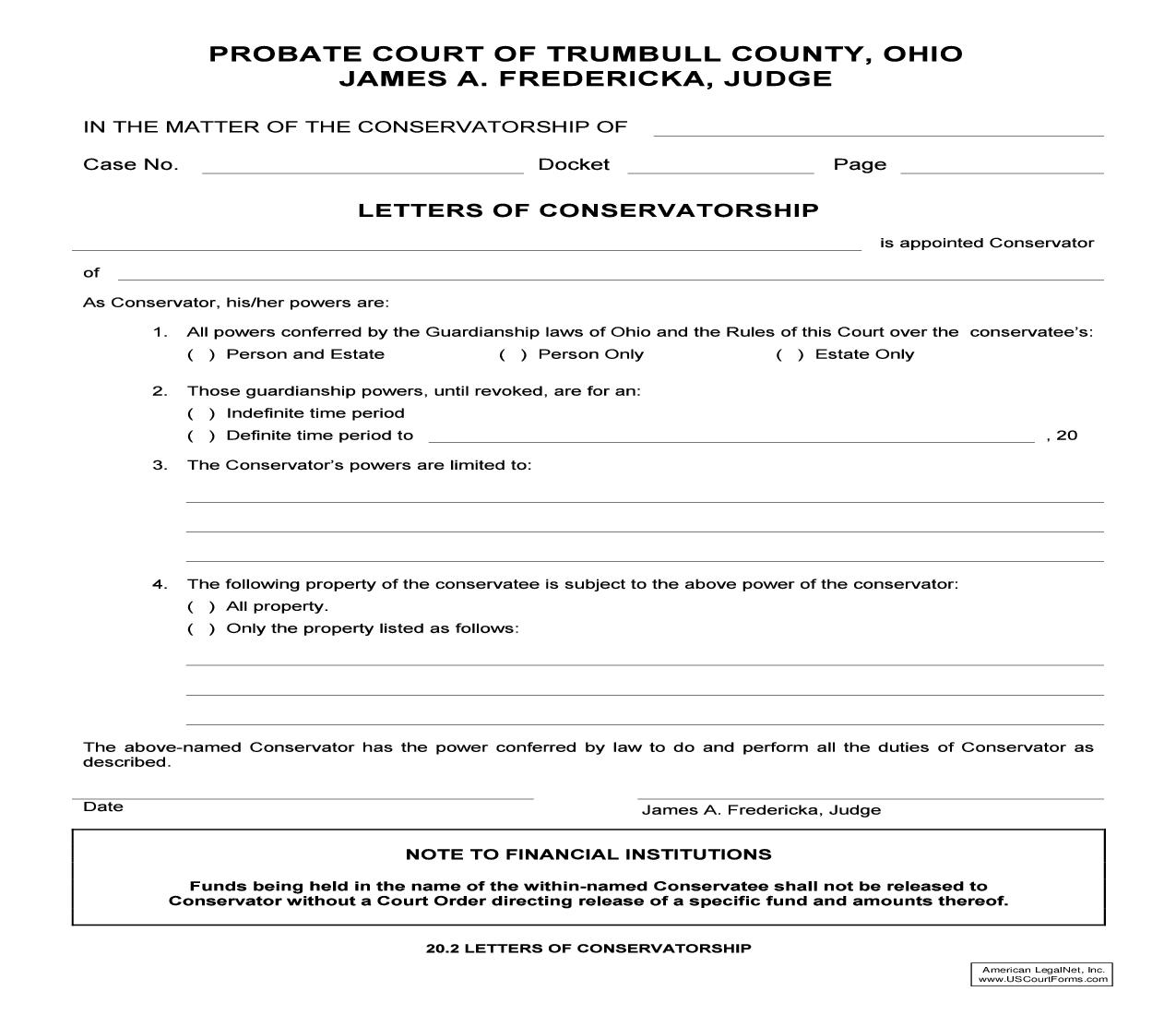 Letters Of Conservatorship {20.2} | Pdf Fpdf Doc Docx | Ohio