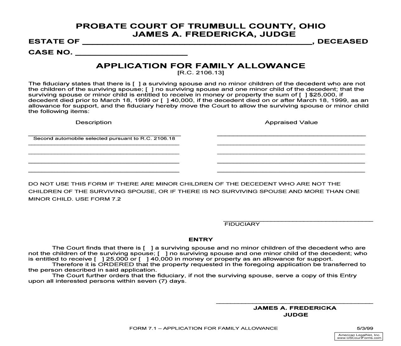 Application For Family Allowance (Trumbull) {7.1} | Pdf Fpdf Doc Docx | Ohio