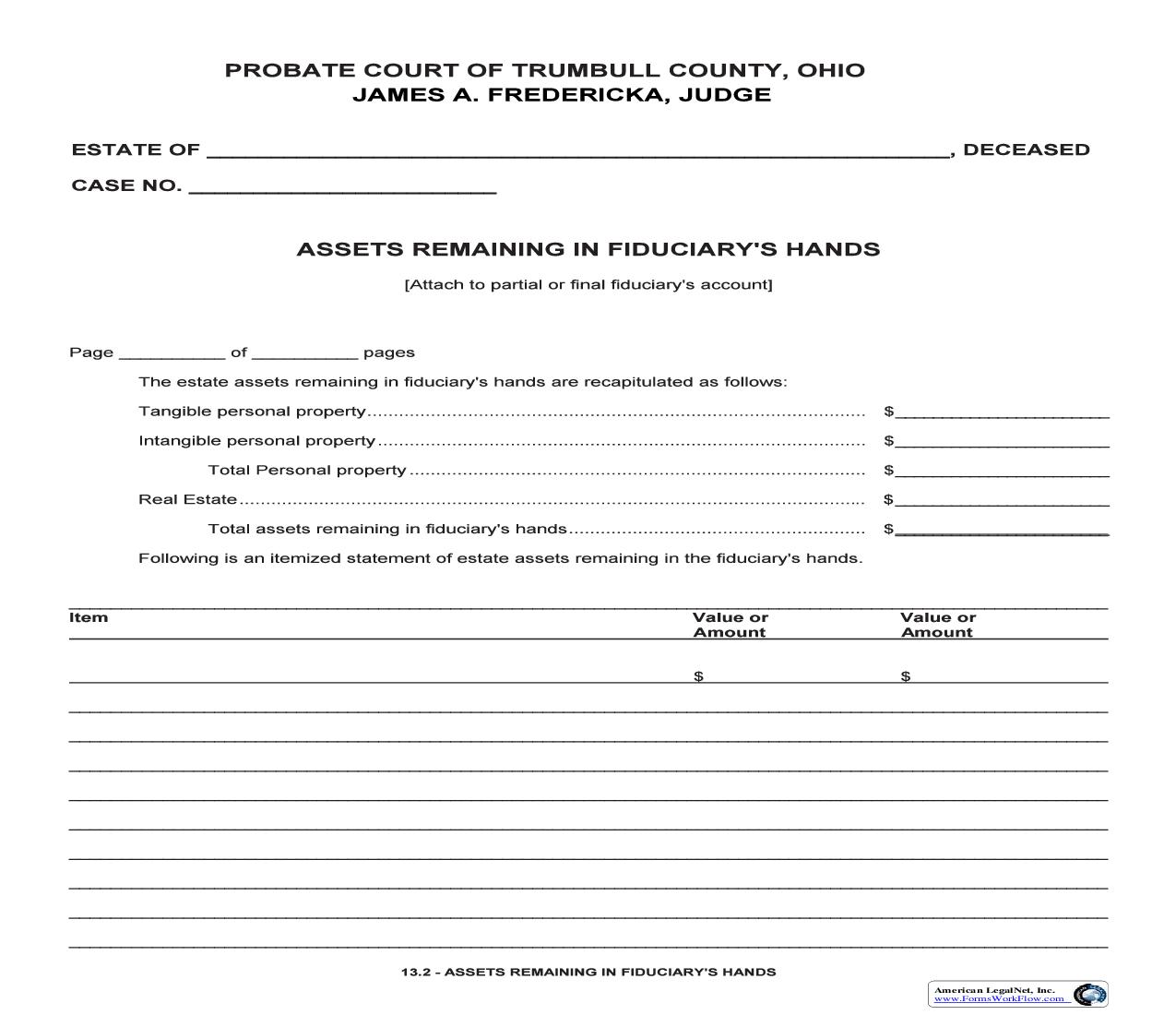 Assets Remaining In Fiduciarys Hands {13.2} | Pdf Fpdf Doc Docx | Ohio