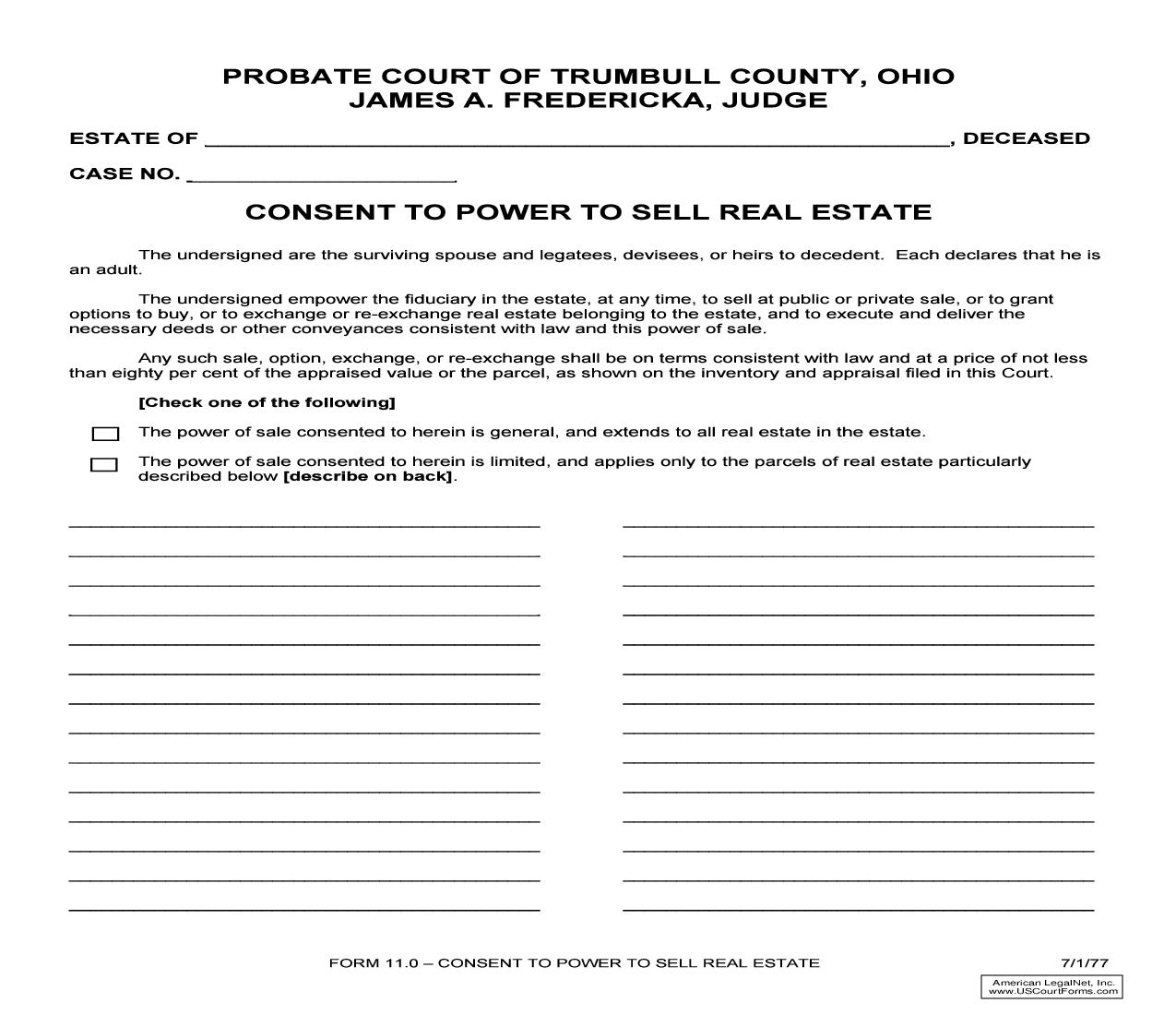 Consent To Power To Sell Real Estate {11.0} | Pdf Fpdf Doc Docx | Ohio