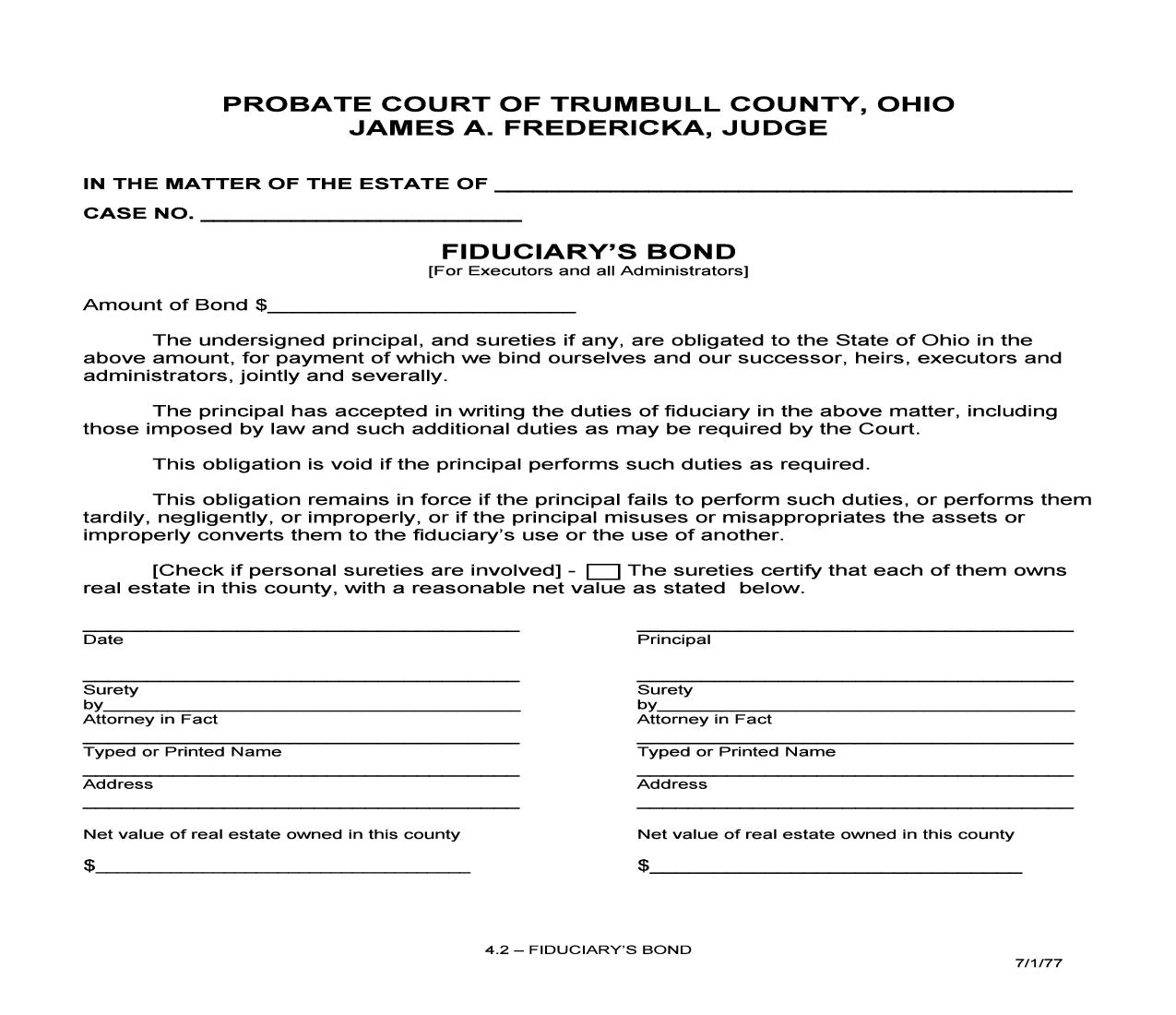 Fiduciarys Bond (Trumbull) {4.2} | Pdf Fpdf Doc Docx | Ohio
