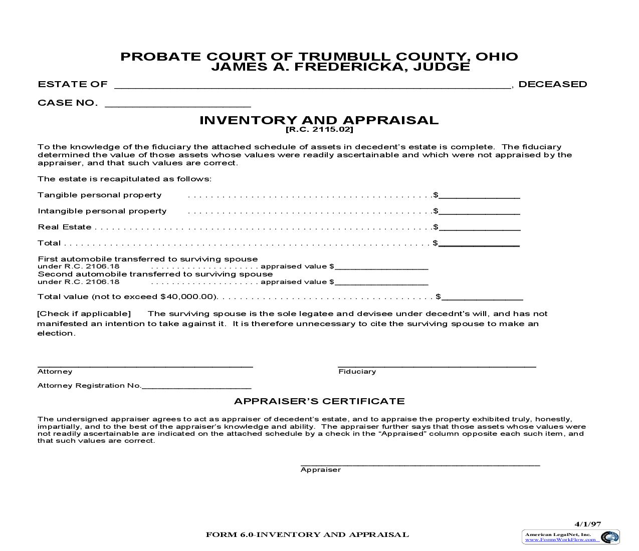 Inventory And Appraisal {6.0} | Pdf Fpdf Doc Docx | Ohio
