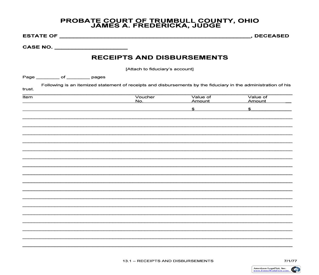 Receipts And Disbursements {13.1} | Pdf Fpdf Doc Docx | Ohio