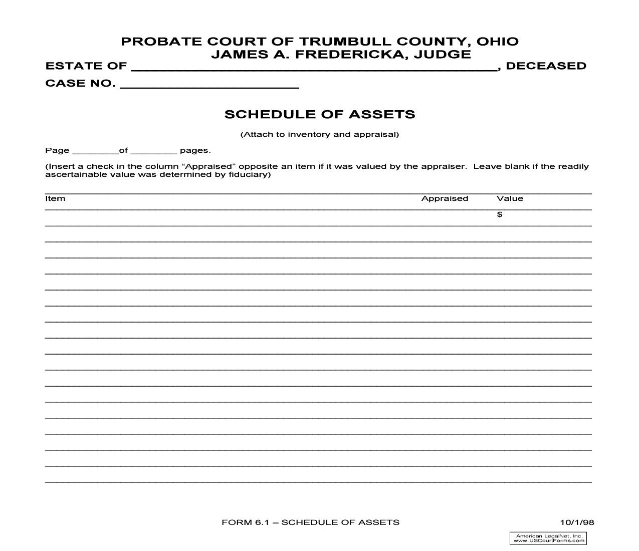Schedule Of Assets (Trumbull) {6.1} | Pdf Fpdf Doc Docx | Ohio