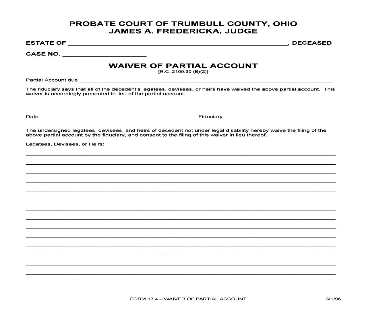 Waiver Of Partial Account {13.4} | Pdf Fpdf Doc Docx | Ohio