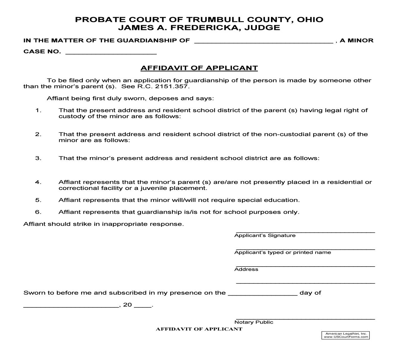 Affidavit Of Applicant | Pdf Fpdf Doc Docx | Ohio
