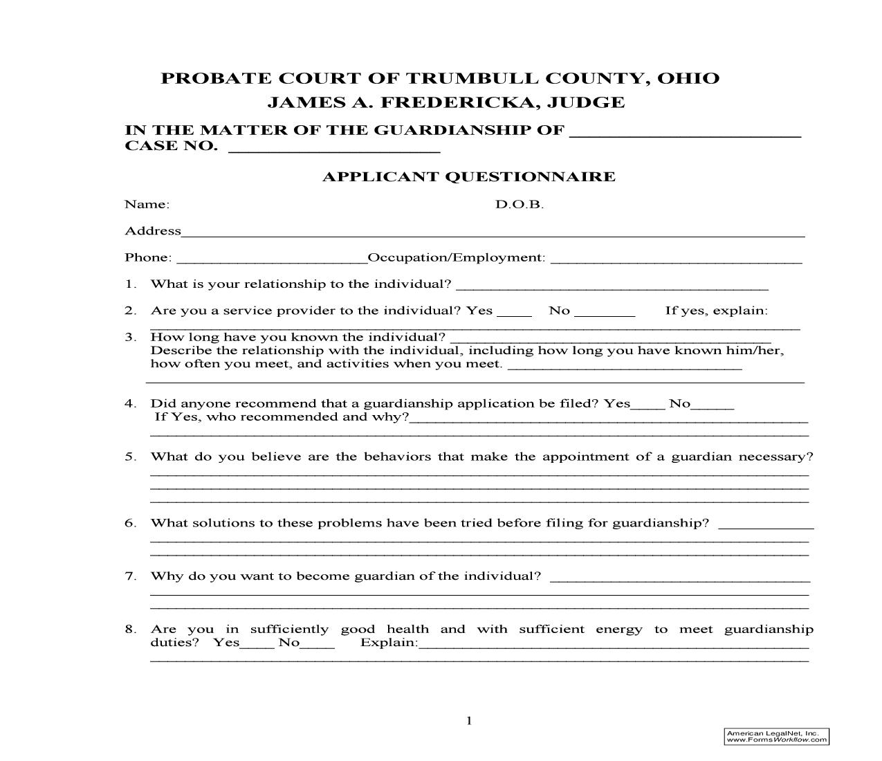 Applicant Questionnaire | Pdf Fpdf Doc Docx | Ohio