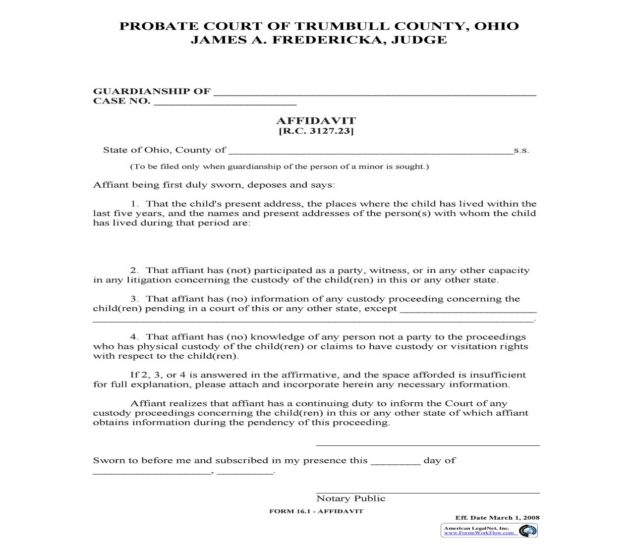Affidavit (Trumbull) {16.1} | Pdf Fpdf Doc Docx | Ohio