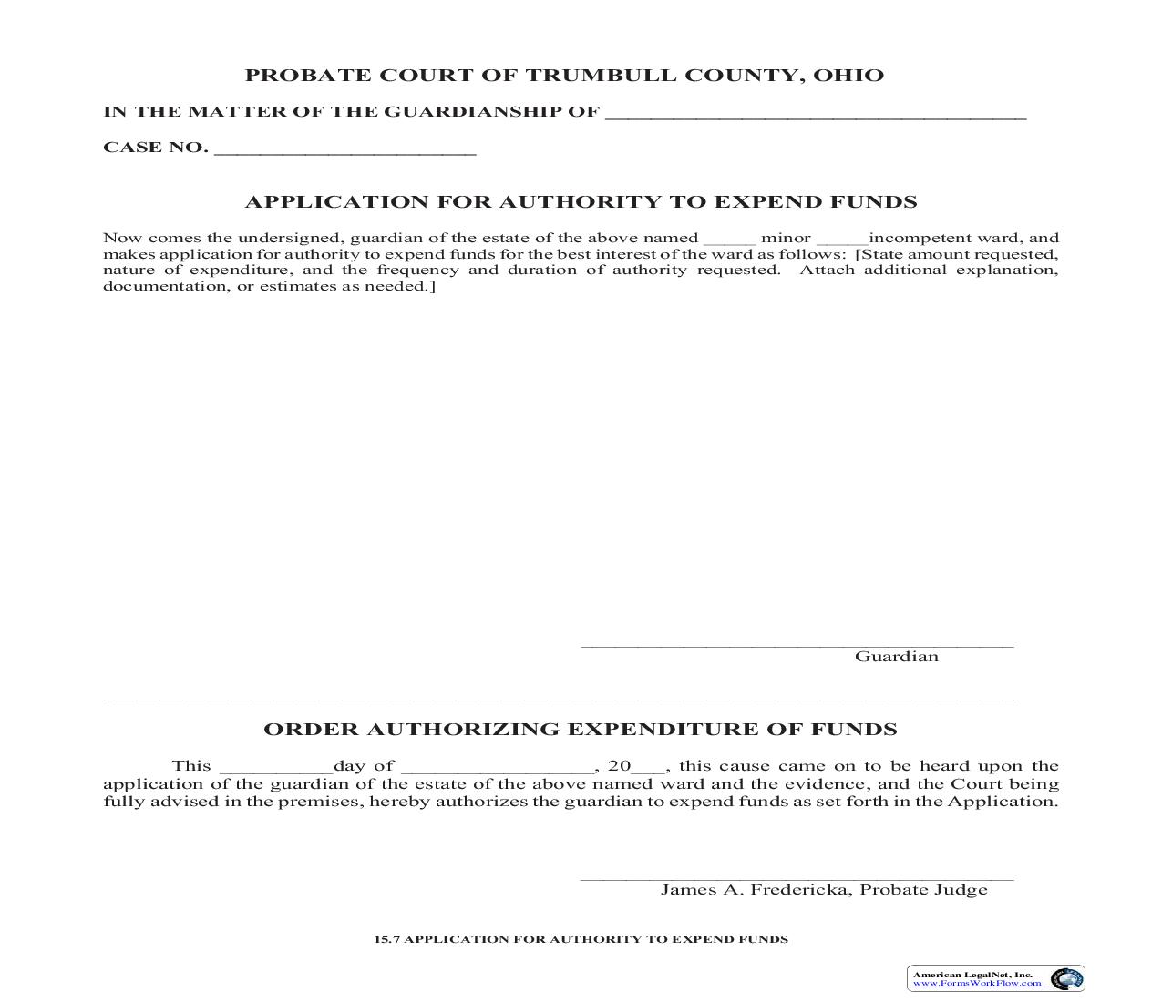 Application For Authority To Expund Funds (Trumbull) {15.7} | Pdf Fpdf Doc Docx | Ohio