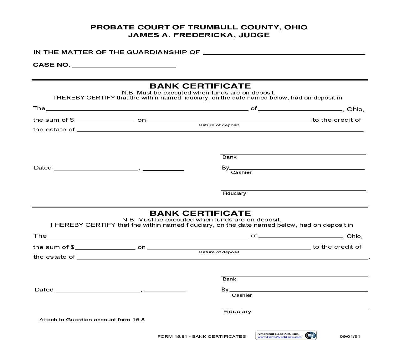 Bank Certificate {15.81} | Pdf Fpdf Doc Docx | Ohio
