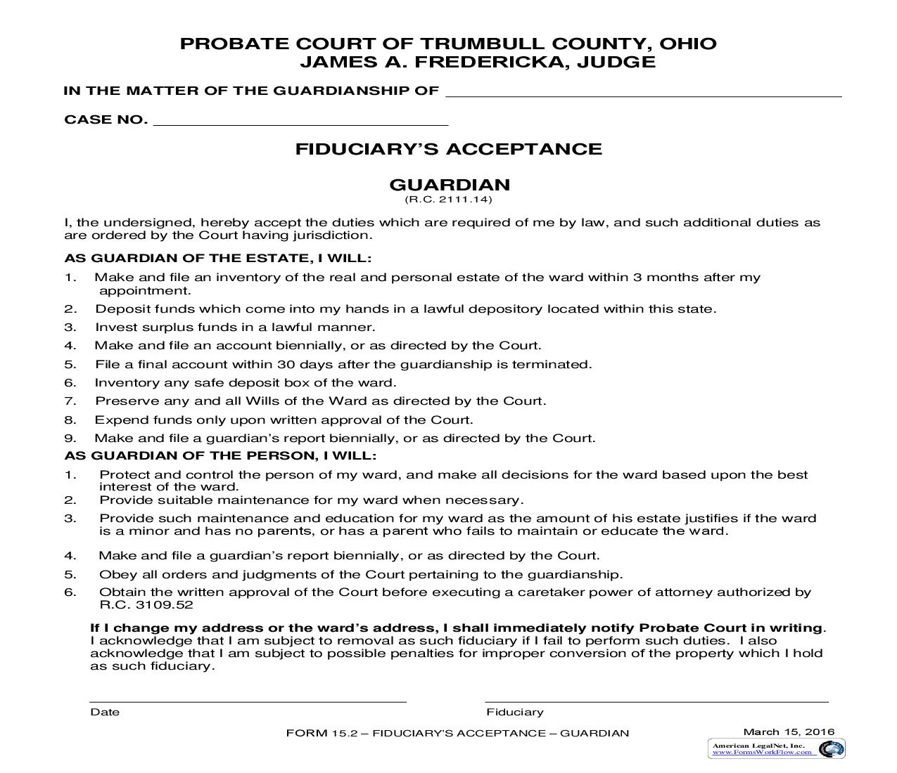 Fiduciarys Acceptance (Trumbull) {15.2} | Pdf Fpdf Doc Docx | Ohio