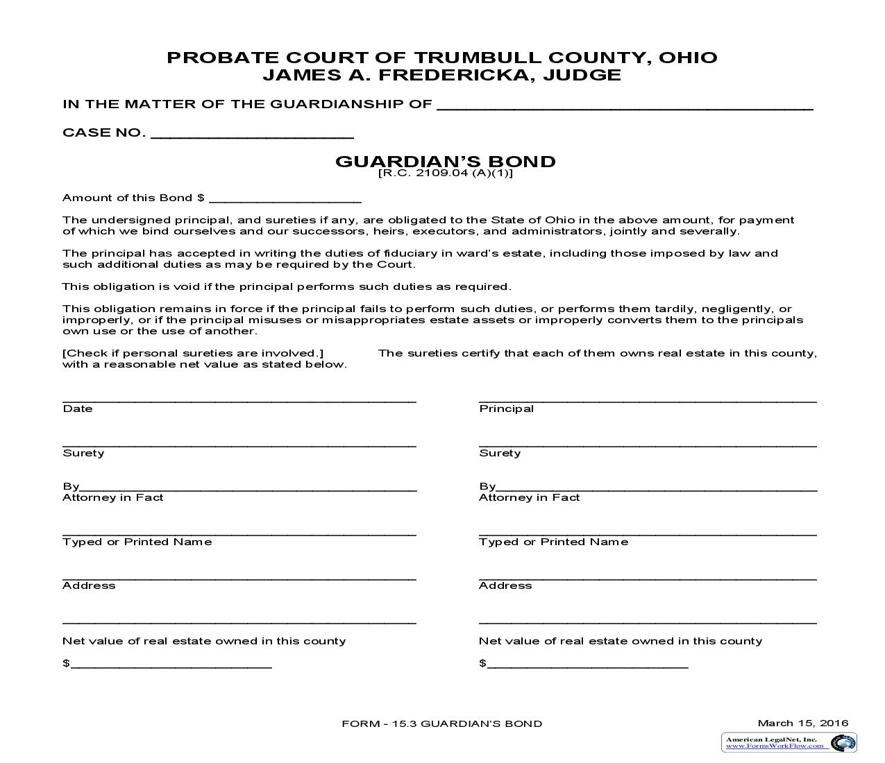 Guardians Bond {15.3} | Pdf Fpdf Doc Docx | Ohio