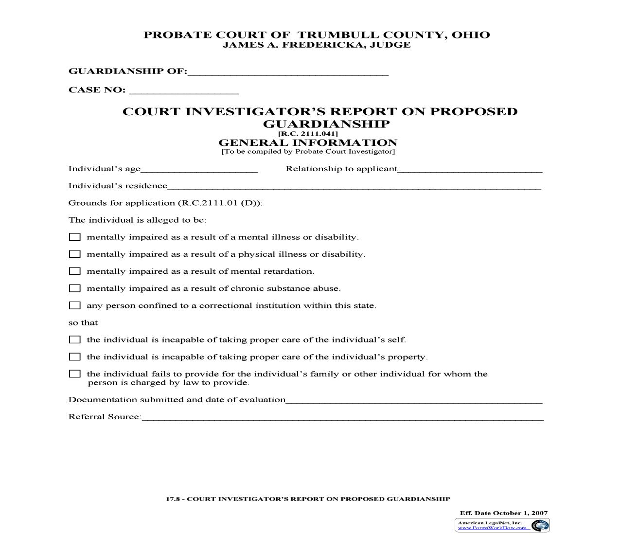 Investigators Report On Guardianship {17.8} | Pdf Fpdf Doc Docx | Ohio