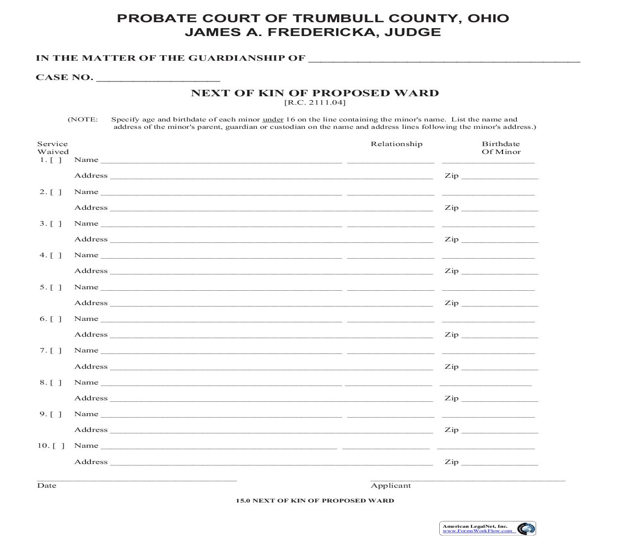 Next Of Kin Of Proposed Ward {15.0} | Pdf Fpdf Doc Docx | Ohio