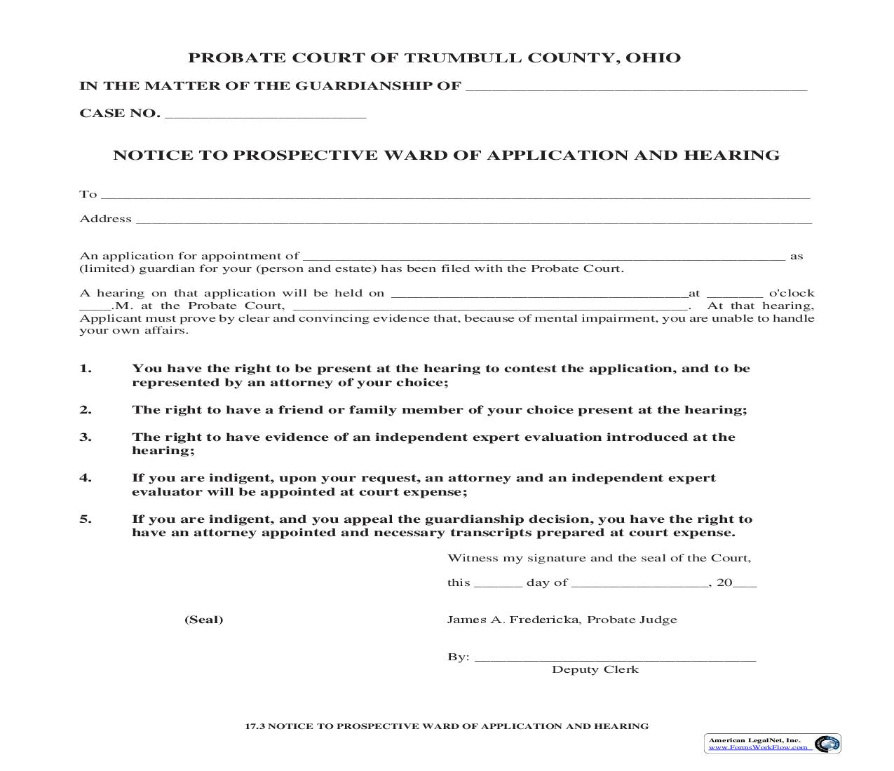 Notice To Prospective Ward Of Application And Hearing (Trumbull) {17.3} | Pdf Fpdf Doc Docx | Ohio