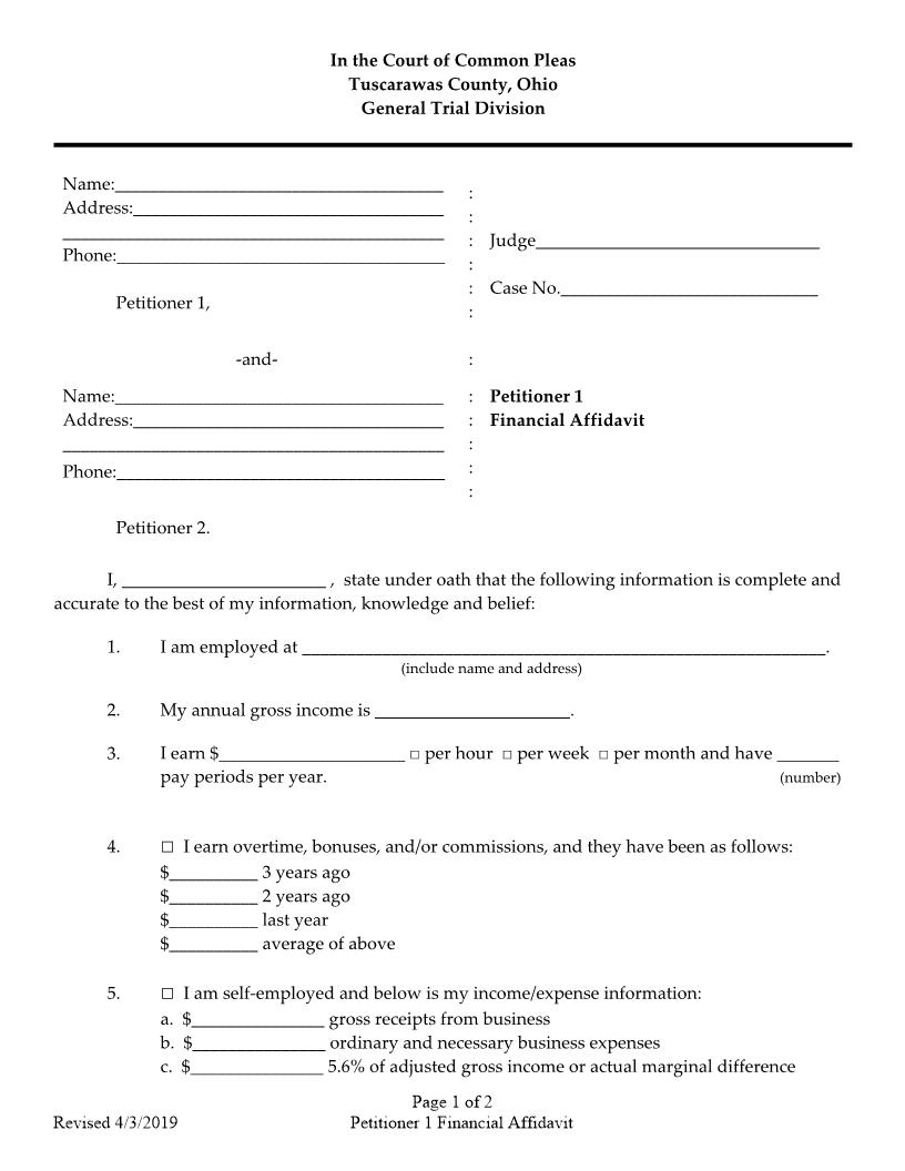 Financial Affidavit (Petitioner 1) | Pdf Fpdf Doc Docx | Ohio