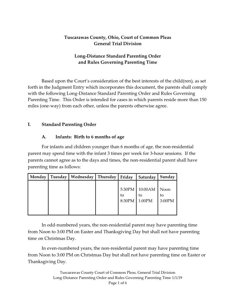 Long-Distance Parenting Orders And Incidental Rules | Pdf Doc Docx | Ohio