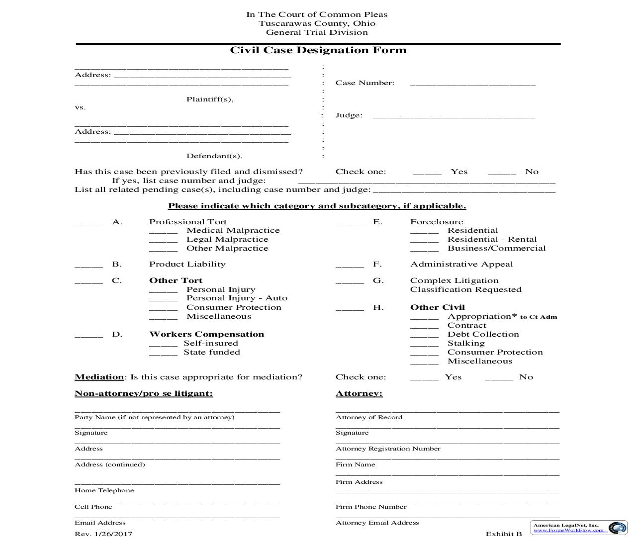 Civil Case Designation Form | Pdf Fpdf Doc Docx | Ohio