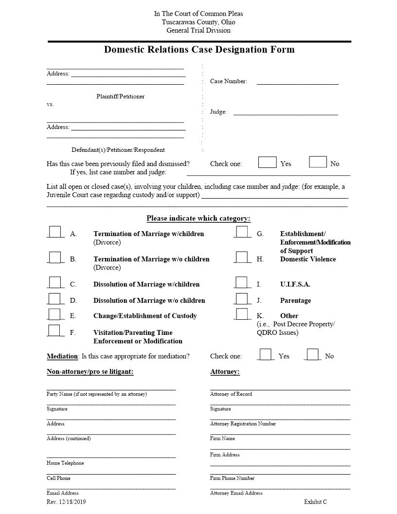Domestic Relations Case Designation Form | Pdf Fpdf Doc Docx | Ohio