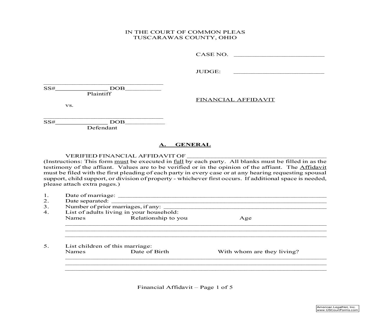 Financial Affidavit (Income Expenses And Financial Disclosure) | Pdf Fpdf Doc Docx | Ohio