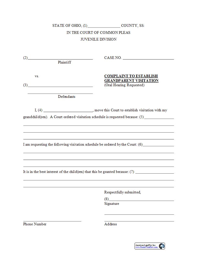 Complaint To Establish Grandparent Visitation | Pdf Fpdf Docx | Ohio
