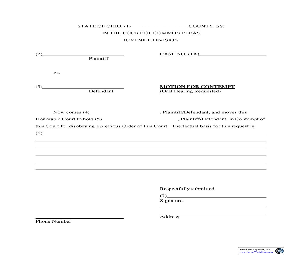 Motion For Contempt | Pdf Fpdf Doc Docx | Ohio