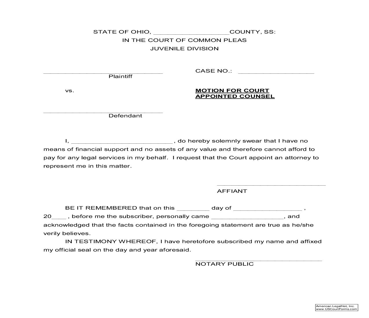 Motion For Court Appointed Counsel | Pdf Fpdf Doc Docx | Ohio