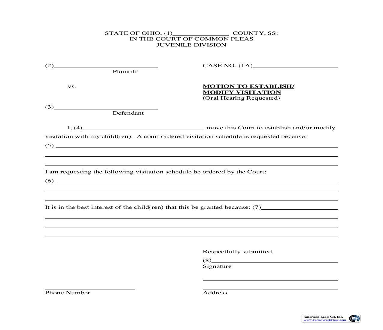 Motion To Establish Modify Visitation | Pdf Fpdf Doc Docx | Ohio