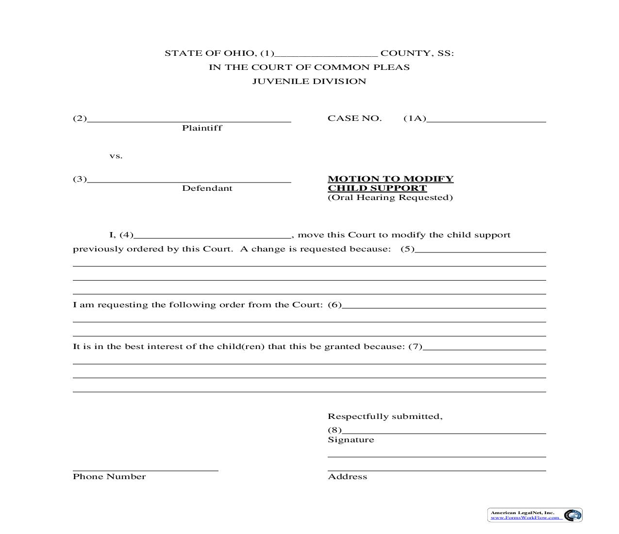 Motion To Modify Child Support | Pdf Fpdf Doc Docx | Ohio