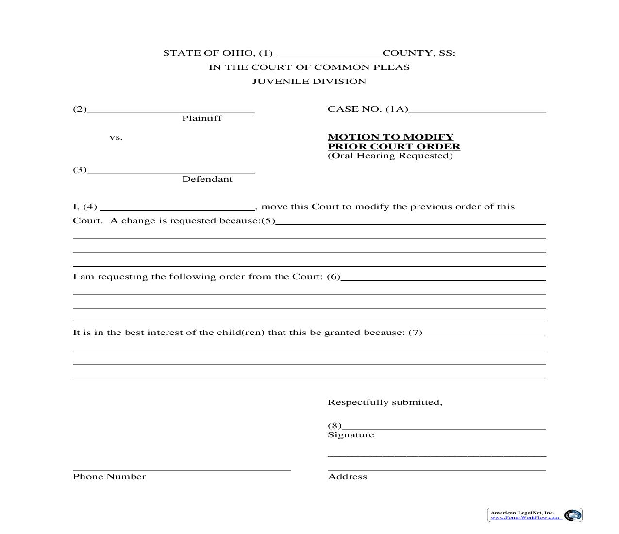 Motion To Modify Prior Court Order | Pdf Fpdf Doc Docx | Ohio