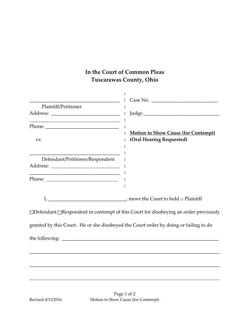 Motion For Contempt | Pdf Fpdf Doc Docx | Ohio