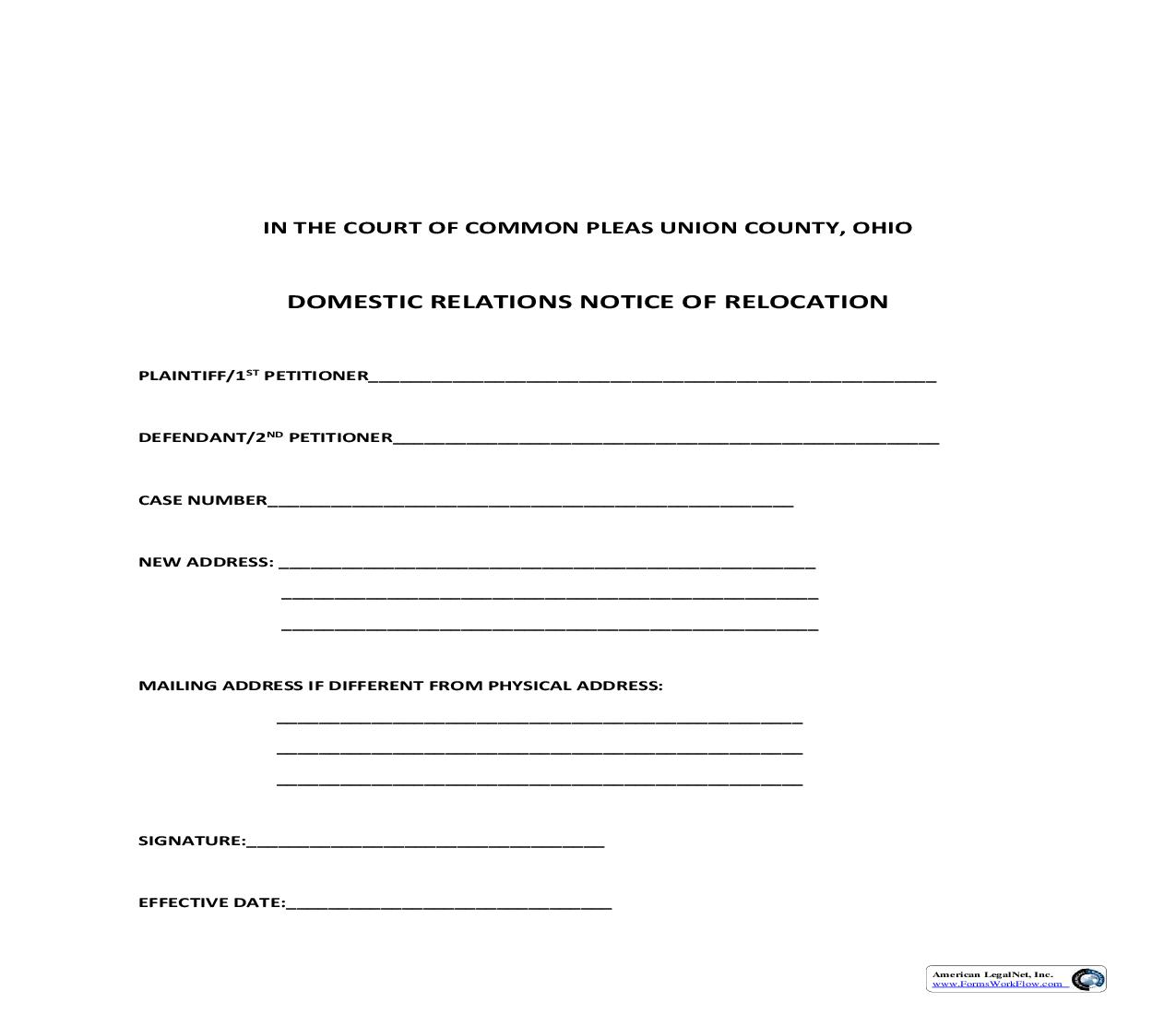 Notice Of Relocation | Pdf Fpdf Doc Docx | Ohio